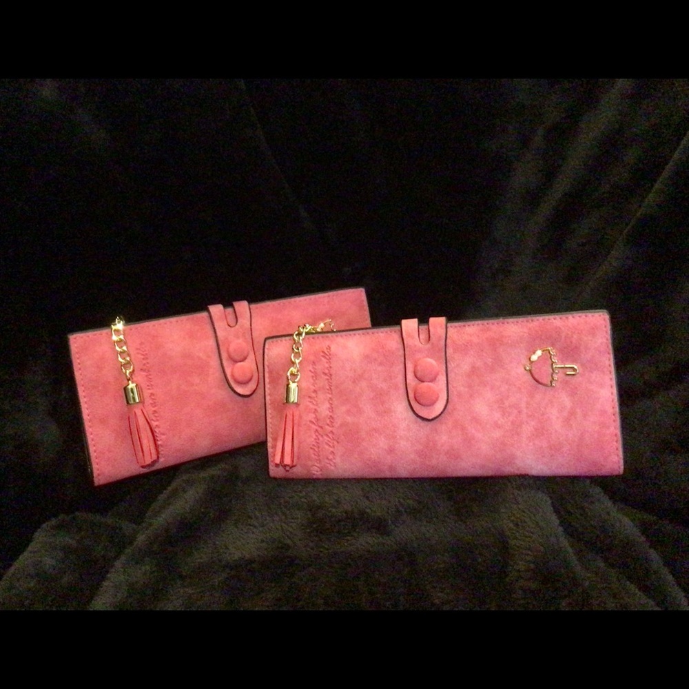NWOT Pair of Pink Suede Wallets